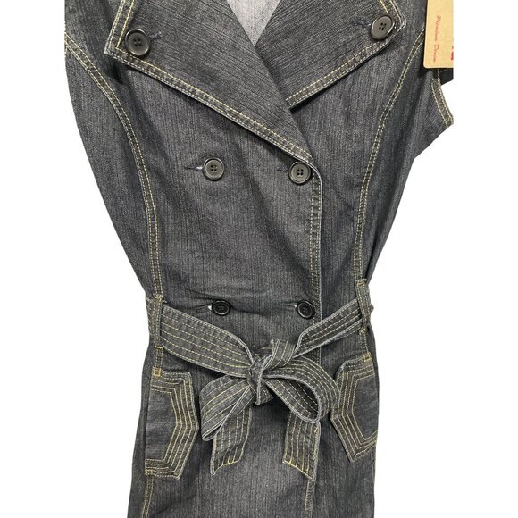 Drama Gold Denim Double-Breasted Button-Down Dress Belted Waist Size 9/10 - Picture 3 of 6
